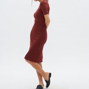 Burgundy Kotn Mock-Neck Midi Dress - Sz M